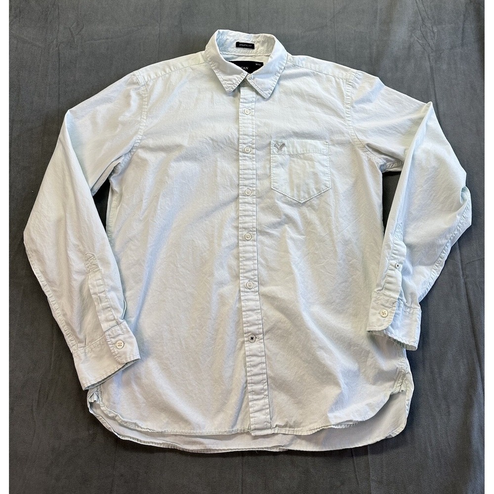 American Eagle Solid Mens Medium Button Down Long Sleeve Shirt Light Green STAIN